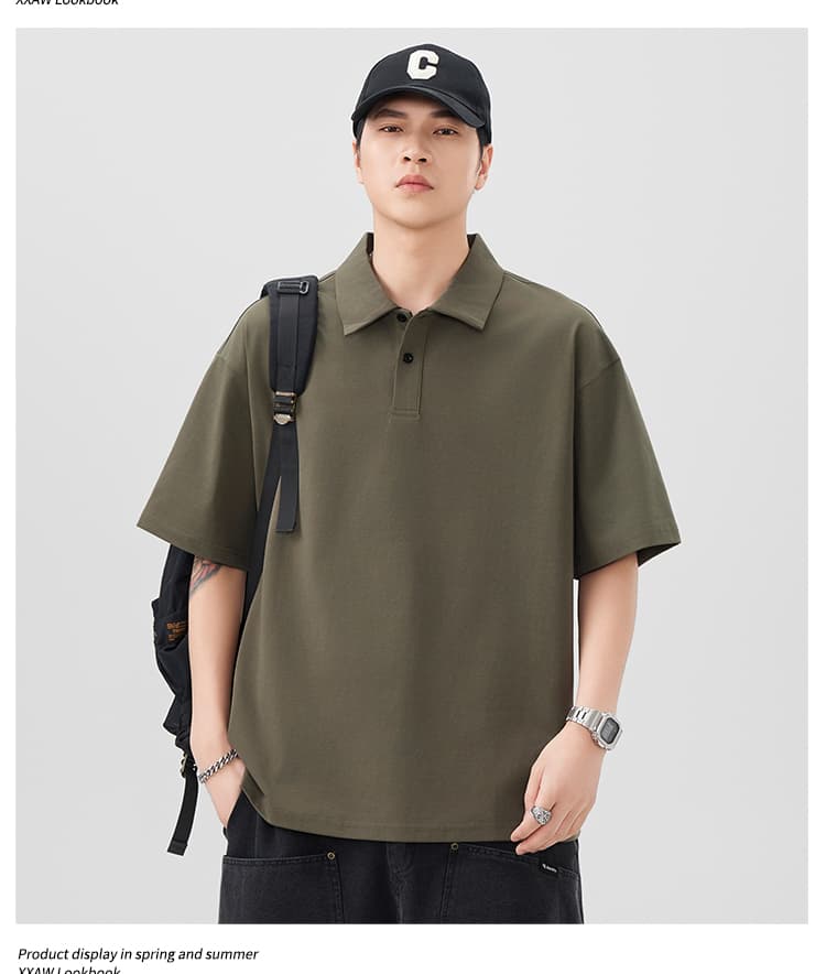 국경 간 남성 조수 브랜드 순면 티셔츠 다용도 봄 여름 신제품 차가운 센스 원단 POLO 셔츠 캐주얼 반팔 단색 티셔츠 상세 이미지 14