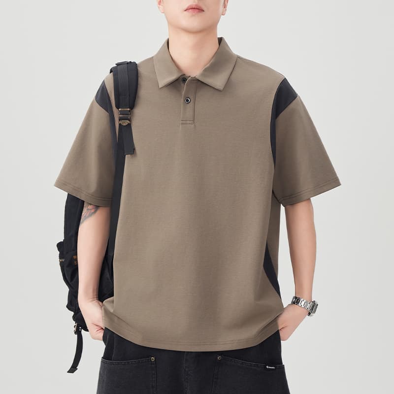 국경 간 남성 순면 티셔츠 조수 브랜드 여름 새로운 POLO 셔츠 캐주얼 루즈핏 맨위 미니멀리즘 단색 캐주얼 티셔츠 이미지 3