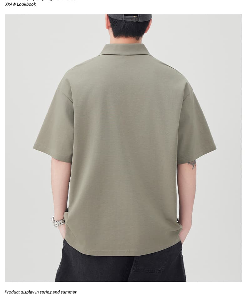 국경 간 남성 순면 티셔츠 조수 브랜드 여름 새로운 POLO 셔츠 캐주얼 루즈핏 맨위 미니멀리즘 단색 캐주얼 티셔츠 상세 이미지 9