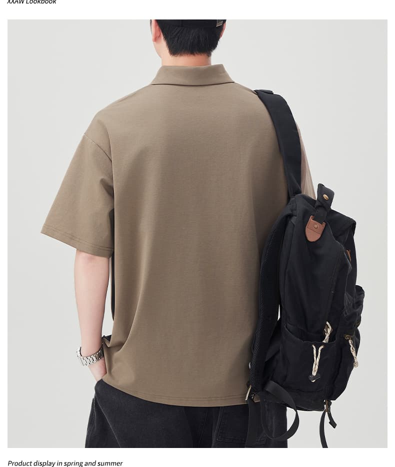 국경 간 남성 순면 티셔츠 조수 브랜드 여름 새로운 POLO 셔츠 캐주얼 루즈핏 맨위 미니멀리즘 단색 캐주얼 티셔츠 상세 이미지 13