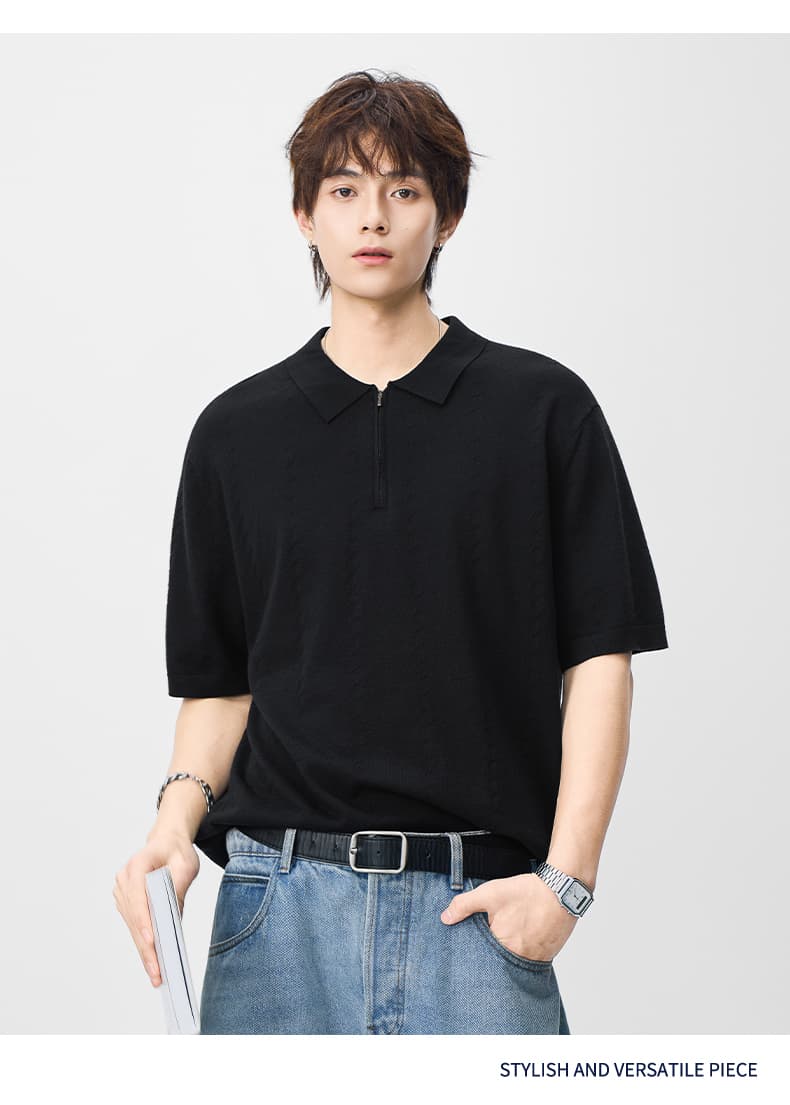 국경 간 남성 2026 새로운 폴로 칼라 단색 니트 스웨터 반팔 여름 루즈핏 일본식 다용도 조수 브랜드 POLO 셔츠 상세 이미지 17