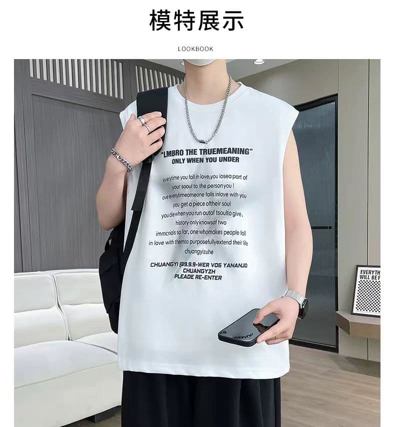 진짜 체외에서 싱글 조끼 남성 여름 조수 브랜드 운동 단색 다용도 민소매 어깨 패션 트렌드 캐주얼 티셔츠 상세 이미지 21
