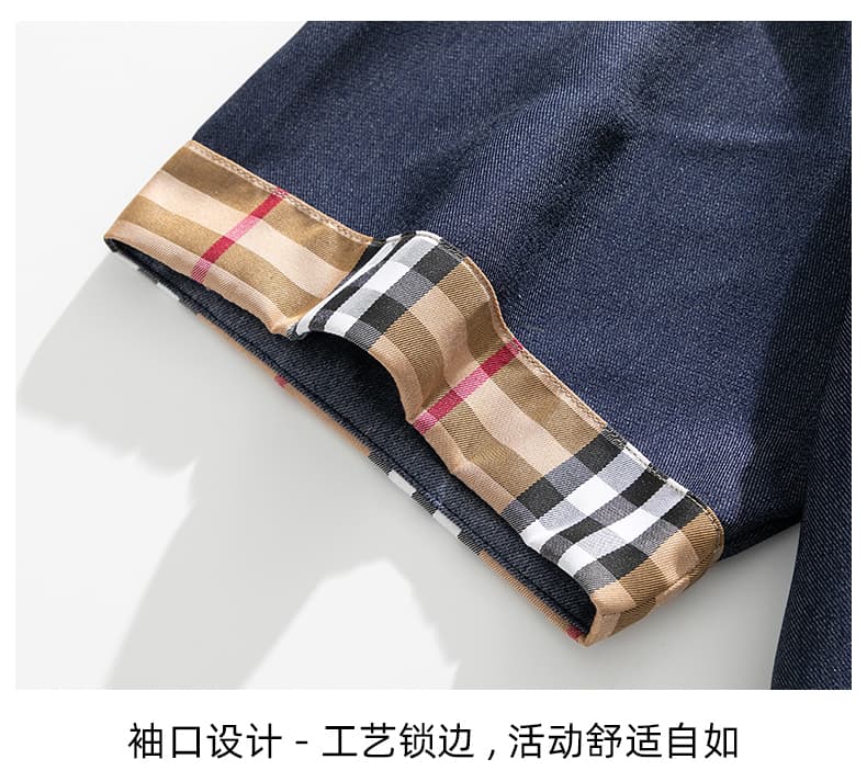 국경 간 새로운 모방 데님 체크무늬 패치워크 반팔 셔츠 남자 여름 얇은 스타일 트렌드 루즈핏 캐주얼 스포츠 슈트 상세 이미지 23