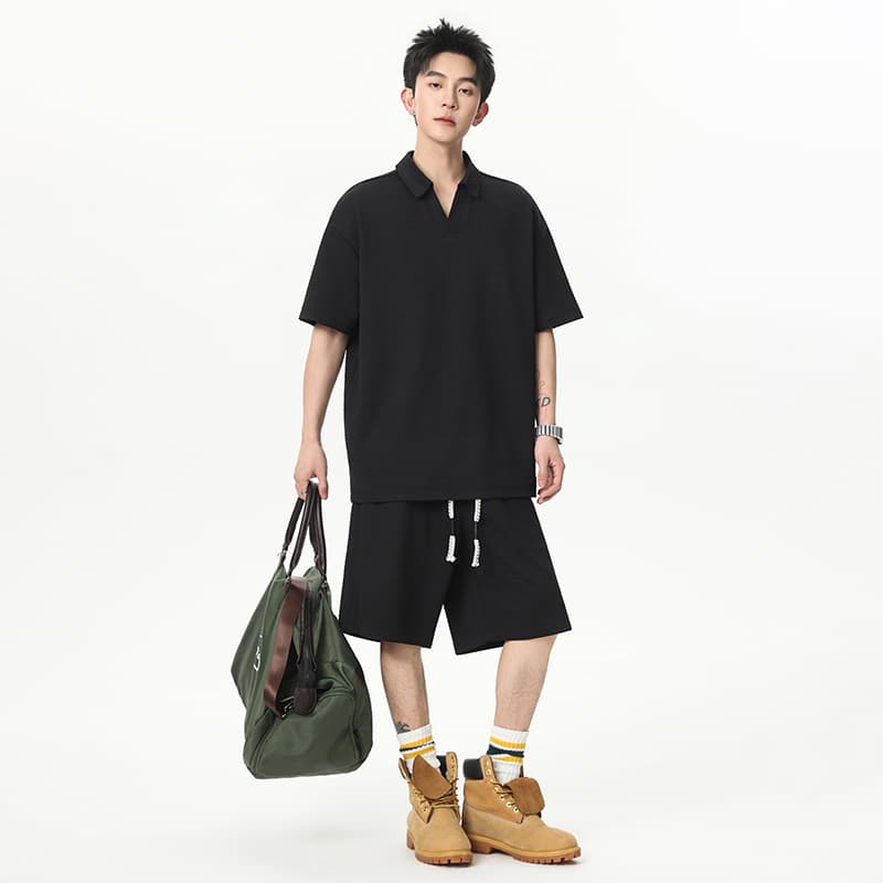 차가운 센스 단색 POLO 셔츠 남자 여름 얇은 스타일 캐주얼 고급 센스 V넥 반팔 티셔츠 남성 의류 착용 가져 가라. 에이즈 환자 세트 이미지 4
