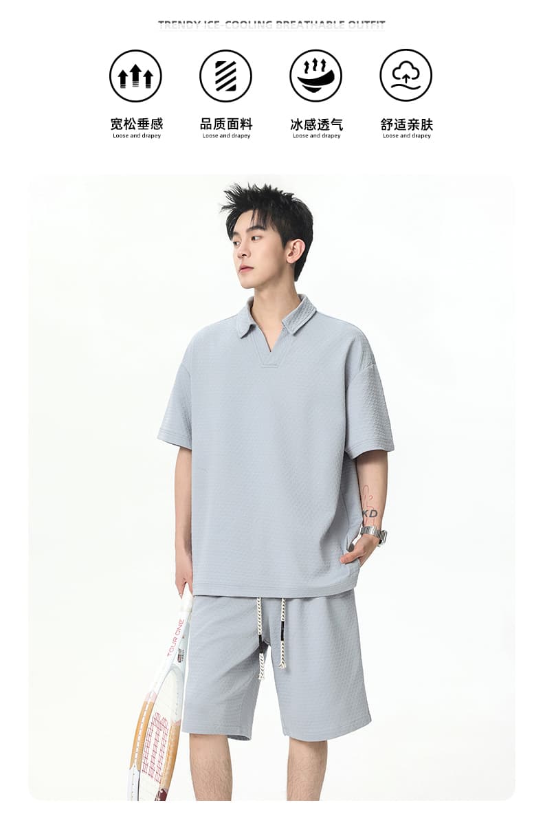 차가운 센스 단색 POLO 셔츠 남자 여름 얇은 스타일 캐주얼 고급 센스 V넥 반팔 티셔츠 남성 의류 착용 가져 가라. 에이즈 환자 세트 상세 이미지 2