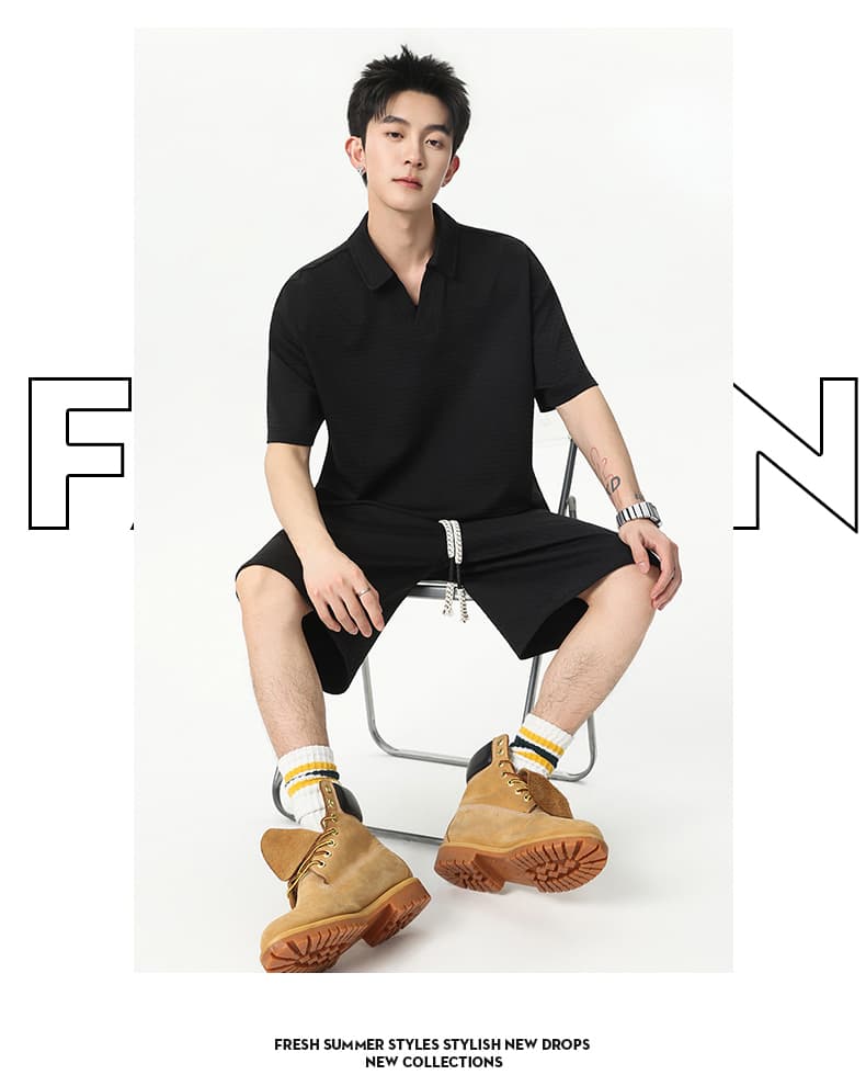 차가운 센스 단색 POLO 셔츠 남자 여름 얇은 스타일 캐주얼 고급 센스 V넥 반팔 티셔츠 남성 의류 착용 가져 가라. 에이즈 환자 세트 상세 이미지 14