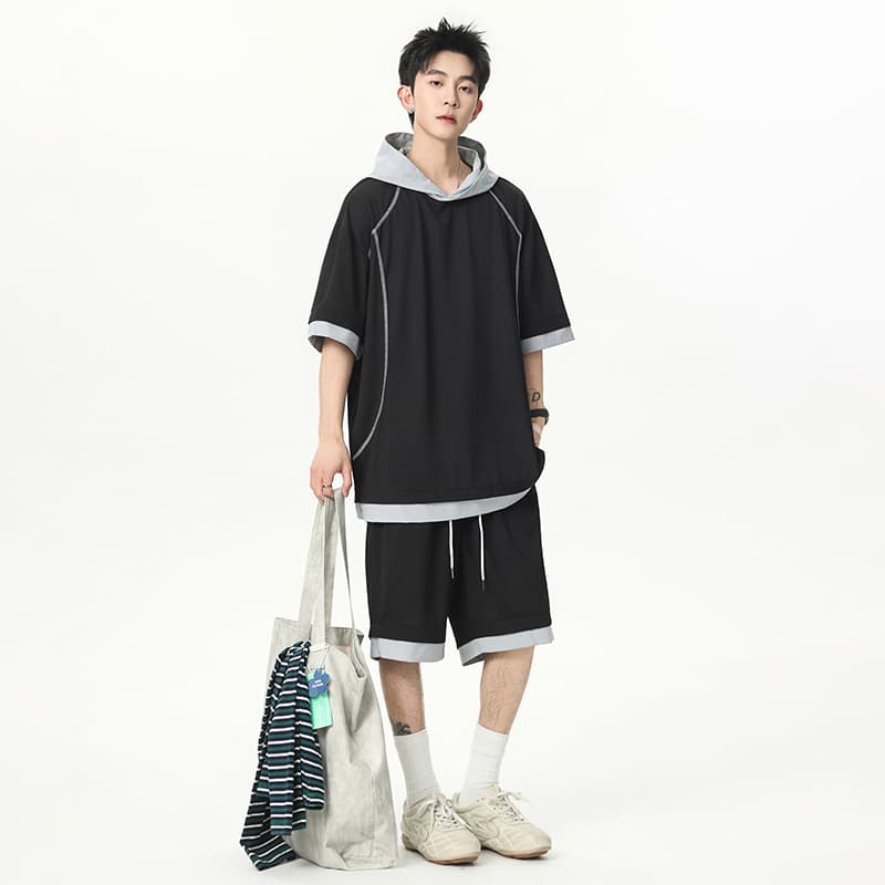 아메리칸 속도 건조한 핫셀블라드 선 배색 라운드 넥 반팔 남자 여름 새로운 통기성 운동 티셔츠 루즈핏 캐주얼 반소매 이미지 4