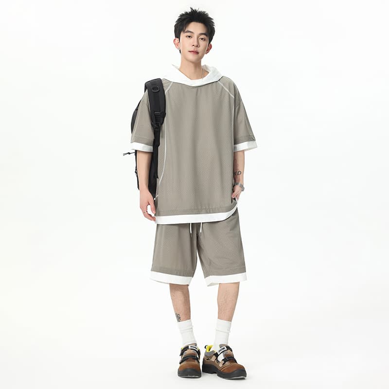 아메리칸 속도 건조한 핫셀블라드 선 배색 라운드 넥 반팔 남자 여름 새로운 통기성 운동 티셔츠 루즈핏 캐주얼 반소매 이미지 5