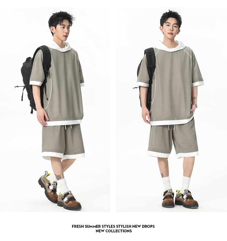 아메리칸 속도 건조한 핫셀블라드 선 배색 라운드 넥 반팔 남자 여름 새로운 통기성 운동 티셔츠 루즈핏 캐주얼 반소매 상세 이미지 16