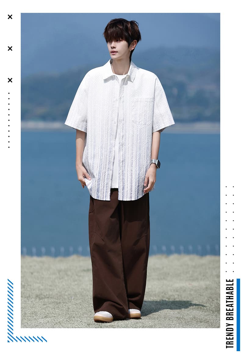 그라데이션 색상 얼음 센스 셔츠 남성 여름 차가운 센스 새로운 폴로 칼라 옷 아메리칸 바람 조수 브랜드 악당 잘 생긴 반팔 셔츠 상세 이미지 14