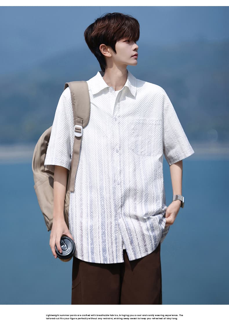 그라데이션 색상 얼음 센스 셔츠 남성 여름 차가운 센스 새로운 폴로 칼라 옷 아메리칸 바람 조수 브랜드 악당 잘 생긴 반팔 셔츠 상세 이미지 16