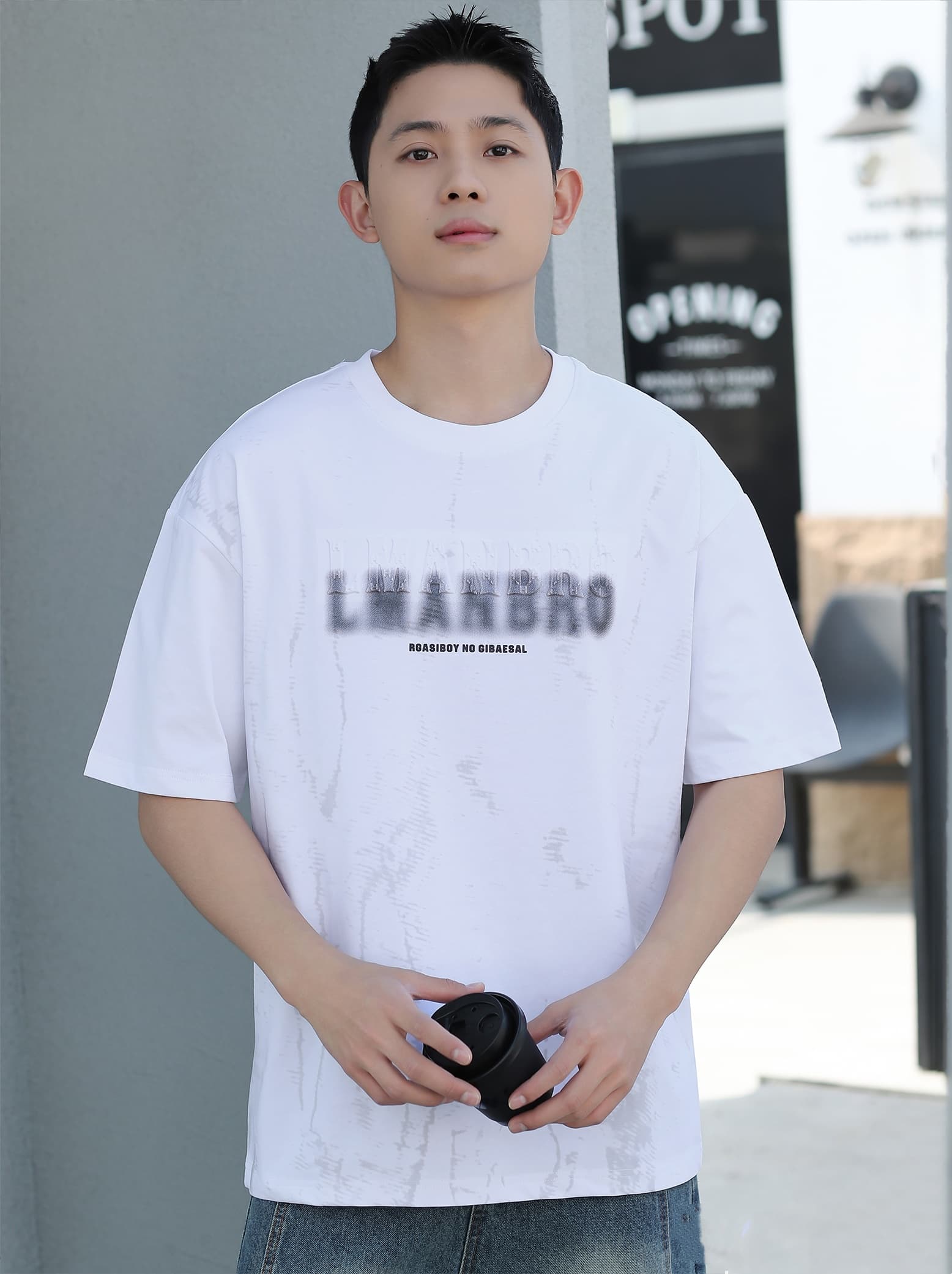 개체 높은 품질 조수 브랜드 패션 프린트 라운드 넥 남성 순면 반팔 다용도 캐주얼 루즈핏 티셔츠 맨위 서비스 상세 이미지 4