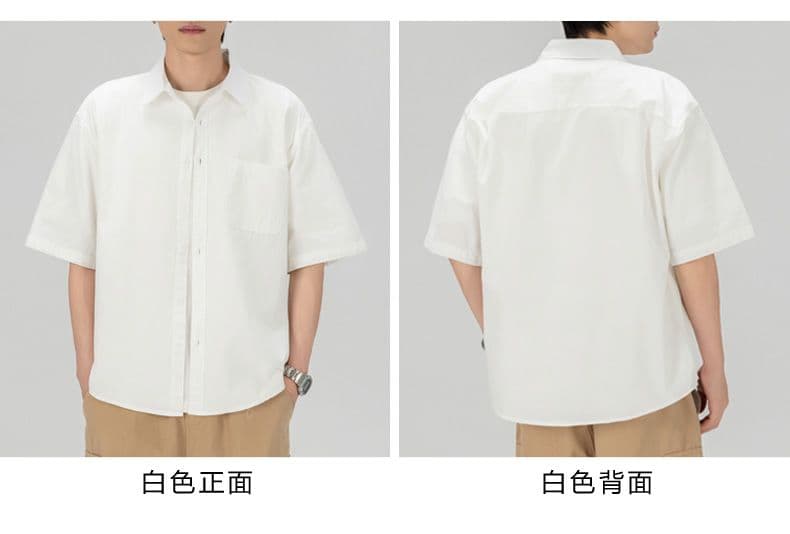 순면 남성 워크웨어 반팔 맨위 일식 레트로 셔츠 트렌드 청년 캐주얼 아메리칸 여름 반소매 셔츠 상세 이미지 6