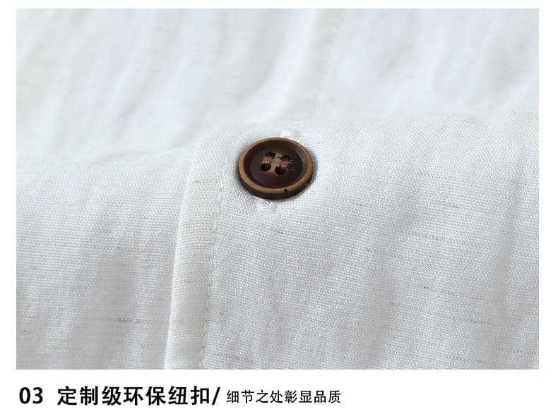 여름 아마 오래된 돈 바람 단색 루즈핏 반팔 셔츠 쿠바 칼라 미니멀리즘 캐주얼 주간 실크 마 남성 의류 셔츠 상세 이미지 18