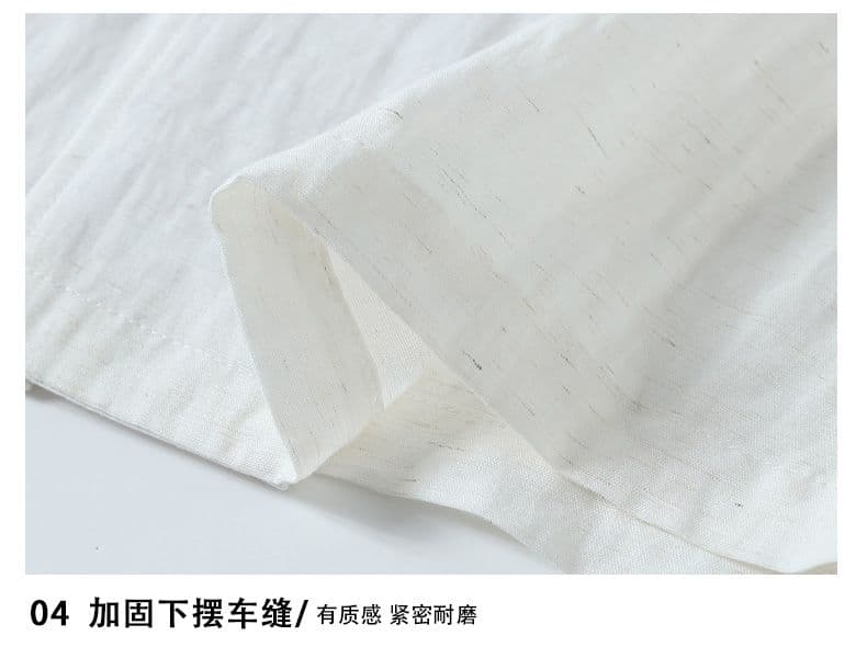 여름 아마 오래된 돈 바람 단색 루즈핏 반팔 셔츠 쿠바 칼라 미니멀리즘 캐주얼 주간 실크 마 남성 의류 셔츠 상세 이미지 19