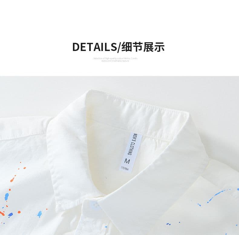 여름 캐주얼 먹물 색상 반팔 셔츠 남성 개성 문예 면 소재 다용도 트렌드 미니멀리즘 셔츠 재킷 상세 이미지 8