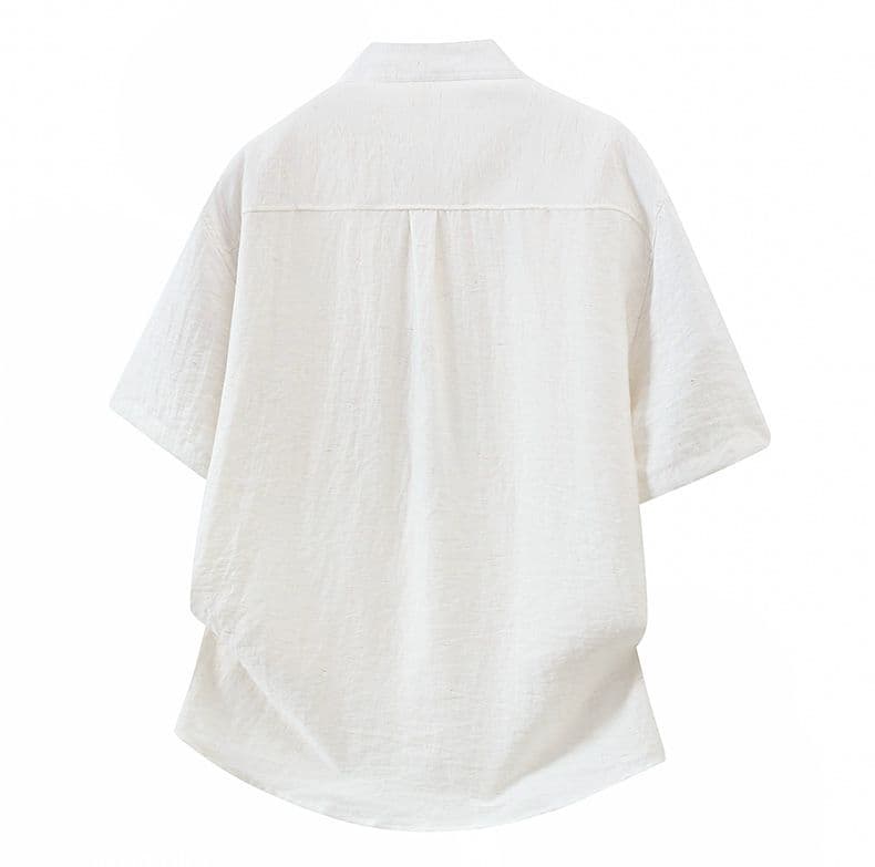 헨리 칼라 오래된 돈 바람 아마 여름 주머니 반팔 POLO 셔츠 남자 캐주얼 조수 브랜드 스탠드 칼라 미니멀리즘 티셔츠 패션 상세 이미지 11