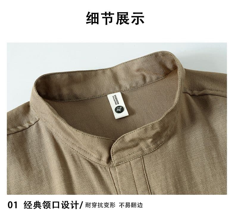 헨리 칼라 오래된 돈 바람 아마 여름 주머니 반팔 POLO 셔츠 남자 캐주얼 조수 브랜드 스탠드 칼라 미니멀리즘 티셔츠 패션 상세 이미지 16