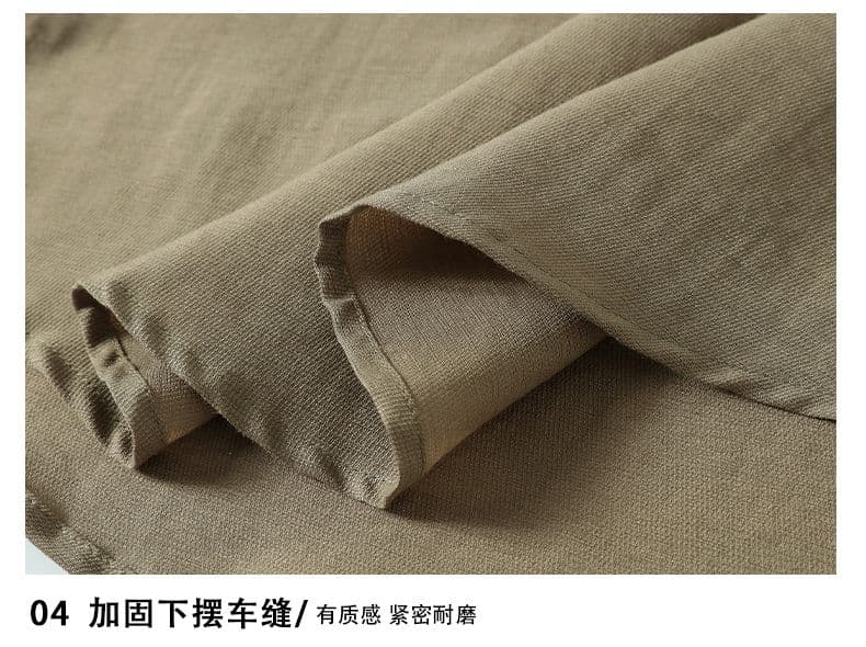 헨리 칼라 오래된 돈 바람 아마 여름 주머니 반팔 POLO 셔츠 남자 캐주얼 조수 브랜드 스탠드 칼라 미니멀리즘 티셔츠 패션 상세 이미지 19