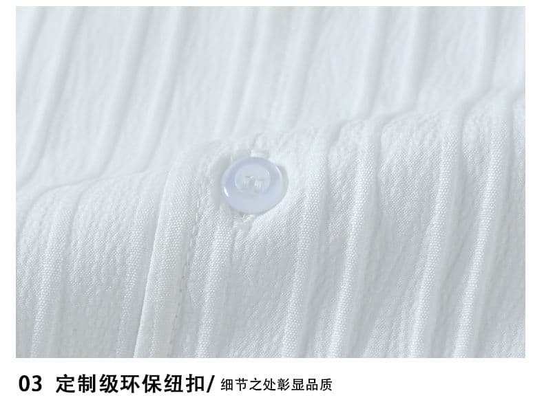 여름 단색 오래된 돈 바람 스트라이프 질감 센스 루즈핏 반팔 셔츠 미니멀리즘 캐주얼 쿠바 칼라 남성 의류 셔츠 상세 이미지 13