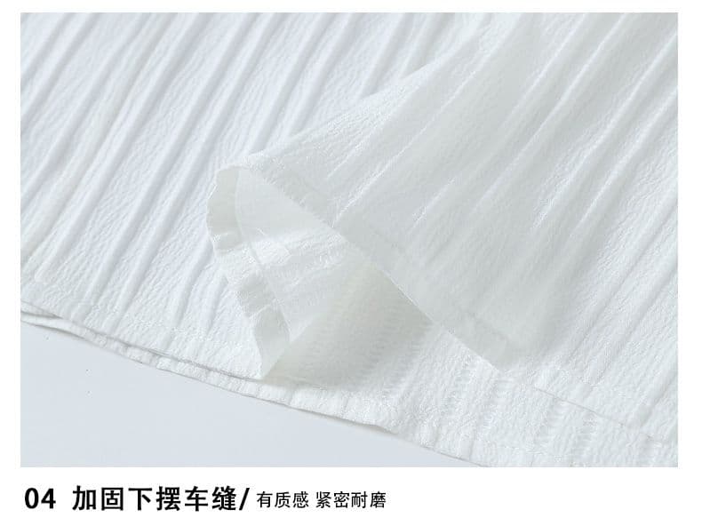 여름 단색 오래된 돈 바람 스트라이프 질감 센스 루즈핏 반팔 셔츠 미니멀리즘 캐주얼 쿠바 칼라 남성 의류 셔츠 상세 이미지 14