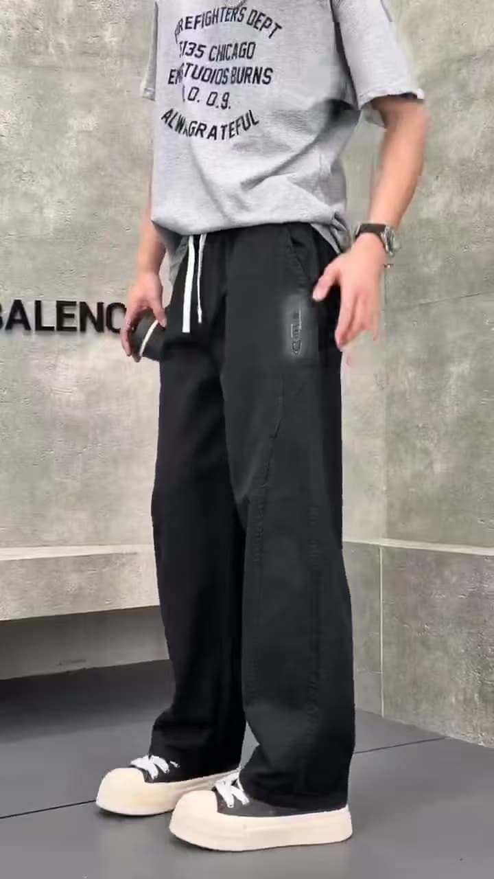 개체 워시 물 면 남성 캐주얼 와이드 레그 팬츠 봄 여름 가을 아메리칸 조수 브랜드 악당 잘 생긴 루즈핏 얇은 스타일 스트레이트 9부 바지 이미지 4