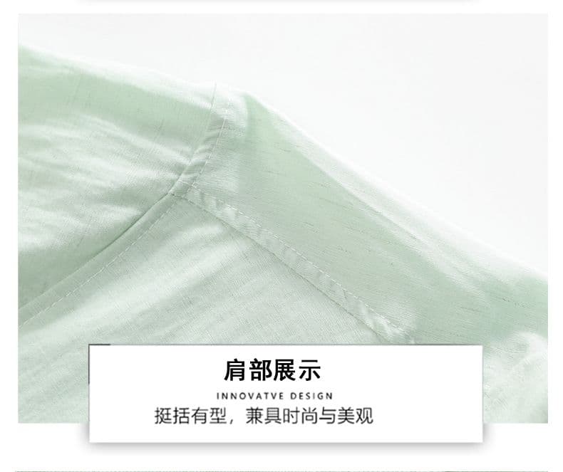 주간 실크 아마 일본식 반팔 셔츠 루즈핏 미니멀리즘 인기 다용도 편안함 단색 자수 새로운 여름 셔츠 상세 이미지 15