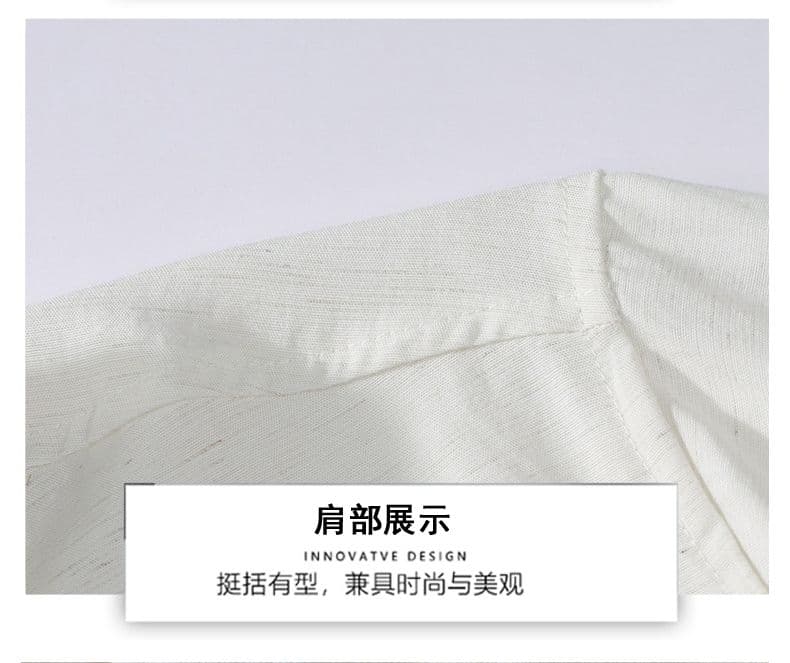 새로운 여름 주간 실크 아마 통기성 반팔 셔츠 루즈핏 미니멀리즘 인기 다용도 편안함 단색 자수 셔츠 상세 이미지 15