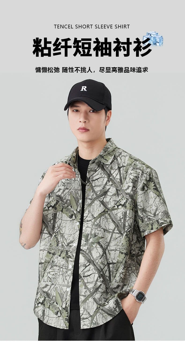 여름 새로운 트렌드 루즈핏 남성 반팔 셔츠 레트로 거리 얇은 스타일 차가운 센스 조수 브랜드 악당 잘 생긴 남자 로드 중 셔츠 상세 이미지 1