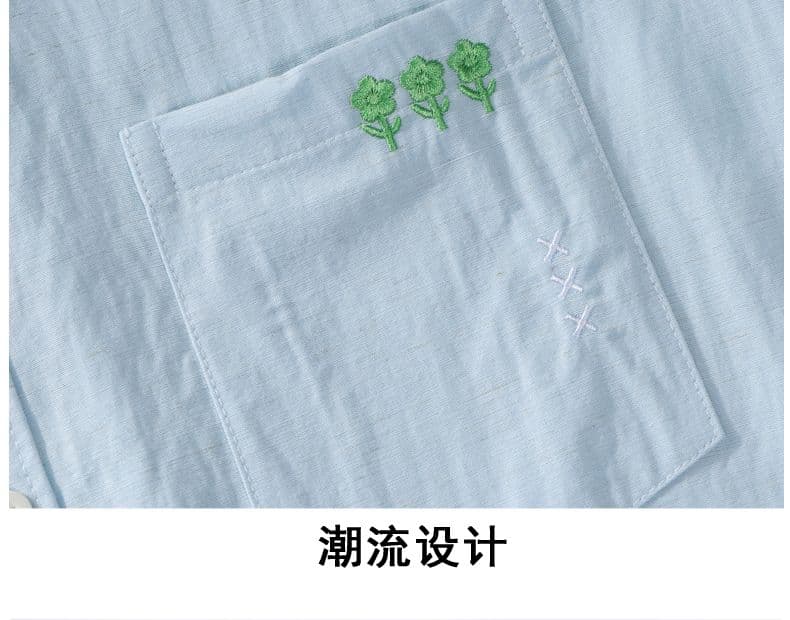 주간 실크 아마 중간 소매 셔츠 루즈핏 캐주얼 미니멀리즘 인기 다용도 단색 자수 맨위 새로운 여름 셔츠 상세 이미지 4