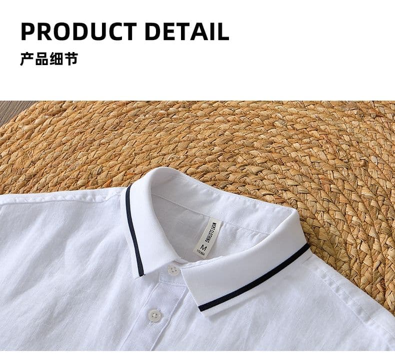새로운 남성 높은 품질 편안함 얇고 가벼운 아마 반팔 POLO 셔츠 통기성 악당 잘 생긴 미니멀리즘 단색 티셔츠 맨위 상세 이미지 7