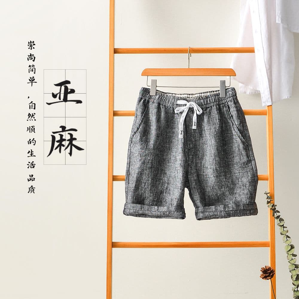 남성 새로운 높은 품질 면 린넨 허리밴드 청년 루즈핏 아마 바지 통기성 펌프 로프 단색 반바지 캐주얼 바지 이미지 2