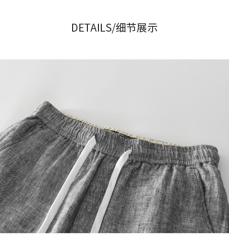 남성 새로운 높은 품질 면 린넨 허리밴드 청년 루즈핏 아마 바지 통기성 펌프 로프 단색 반바지 캐주얼 바지 상세 이미지 10