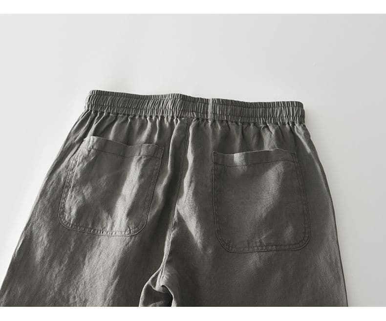 새로운 남성 높은 품질 면 린넨 통기성 펌프 로프 단색 반바지 캐주얼 바지 허리밴드 청년 루즈핏 아마 바지 상세 이미지 14