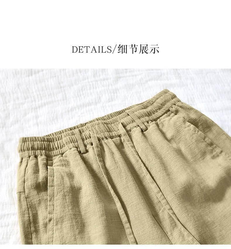 새로운 남성 높은 품질 조수 브랜드 바지 허리밴드 스트레이트 면 린넨 캐주얼 바지 다용도 루즈핏 단색 7부 바지 상세 이미지 13