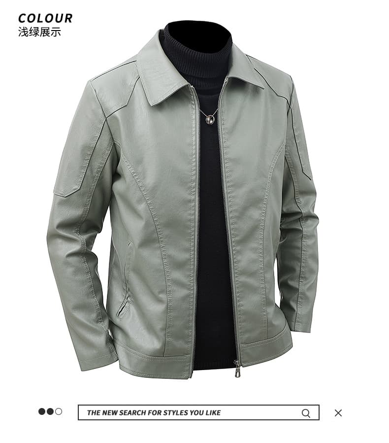 국경 간 새로운 트렌드 폴로 칼라 가죽 자켓 남자 봄 가을 소프트 스킨 몸매 가꾸기 지퍼 주머니 다용도 캐주얼 오토바이 가죽 재킷