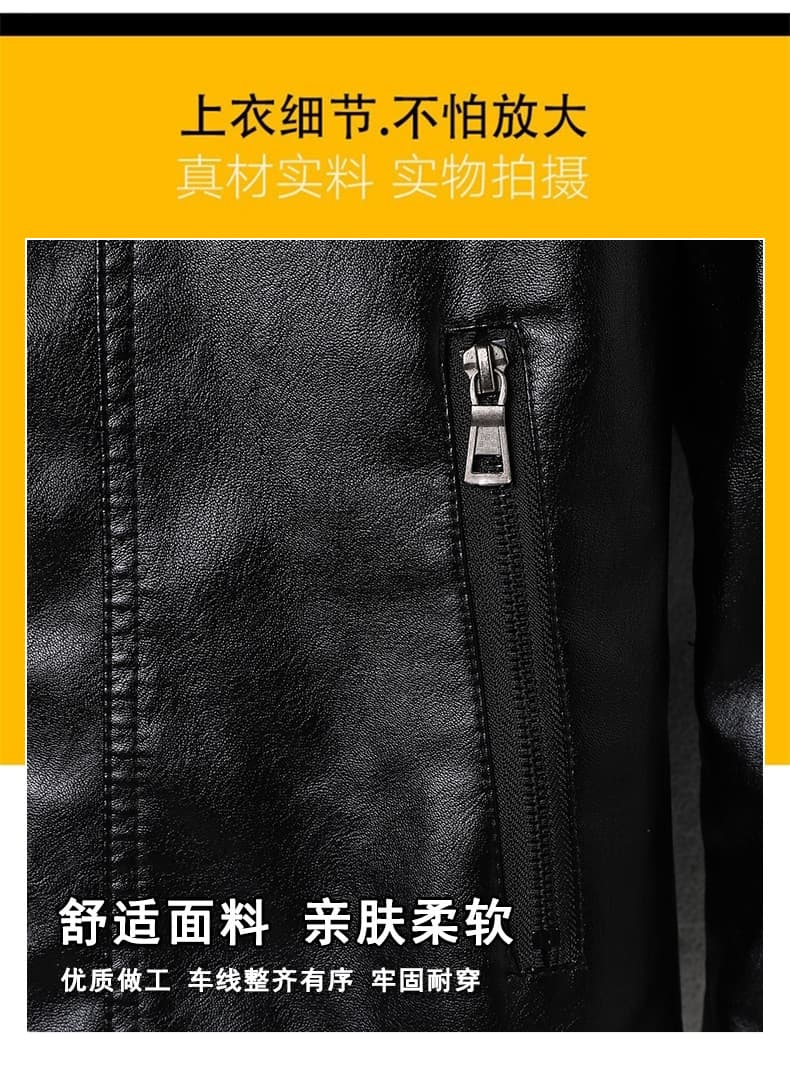 국경 간 새로운 트렌드 폴로 칼라 가죽 자켓 남자 봄 가을 소프트 스킨 몸매 가꾸기 지퍼 주머니 다용도 캐주얼 오토바이 가죽 재킷 상세 이미지 7