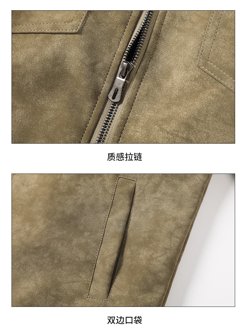 국경 간 프로 피부 부드럽다 모방 사슴 가죽 오토바이 재킷 남자 봄 가을 저항 주름 폴로 칼라 기타 주머니 캐주얼 워크웨어 가죽 자켓 상세 이미지 14