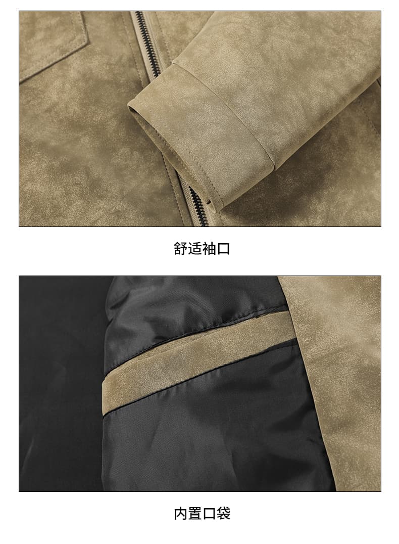 국경 간 프로 피부 부드럽다 모방 사슴 가죽 오토바이 재킷 남자 봄 가을 저항 주름 폴로 칼라 기타 주머니 캐주얼 워크웨어 가죽 자켓 상세 이미지 15