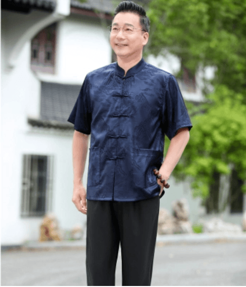 여름 남성 의류 아빠 로드 중 새로운 중식 캐주얼 당나라 인치 셔츠 남자 루즈핏 중국풍 얇은 스타일 반팔 셔츠 맨위 이미지 2