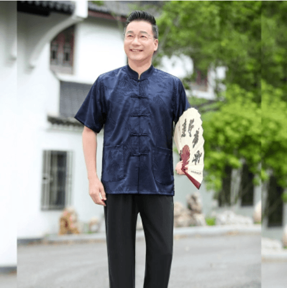 여름 남성 의류 아빠 로드 중 새로운 중식 캐주얼 당나라 인치 셔츠 남자 루즈핏 중국풍 얇은 스타일 반팔 셔츠 맨위 상세 이미지 4