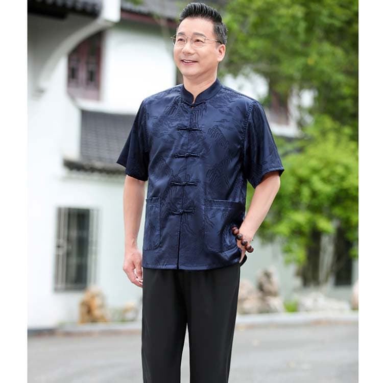 여름 남성 의류 아빠 로드 중 새로운 중식 캐주얼 당나라 인치 셔츠 남자 루즈핏 중국풍 얇은 스타일 반팔 셔츠 맨위 상세 이미지 19