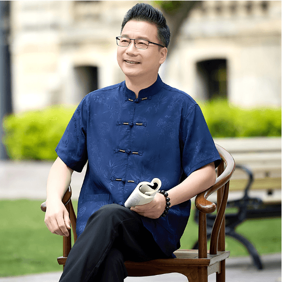 여름 남성 의류 아빠 로드 중 새로운 중식 캐주얼 당나라 남성 루즈핏 중국풍 얇은 스타일 반팔 셔츠 티셔츠 상세 이미지 1