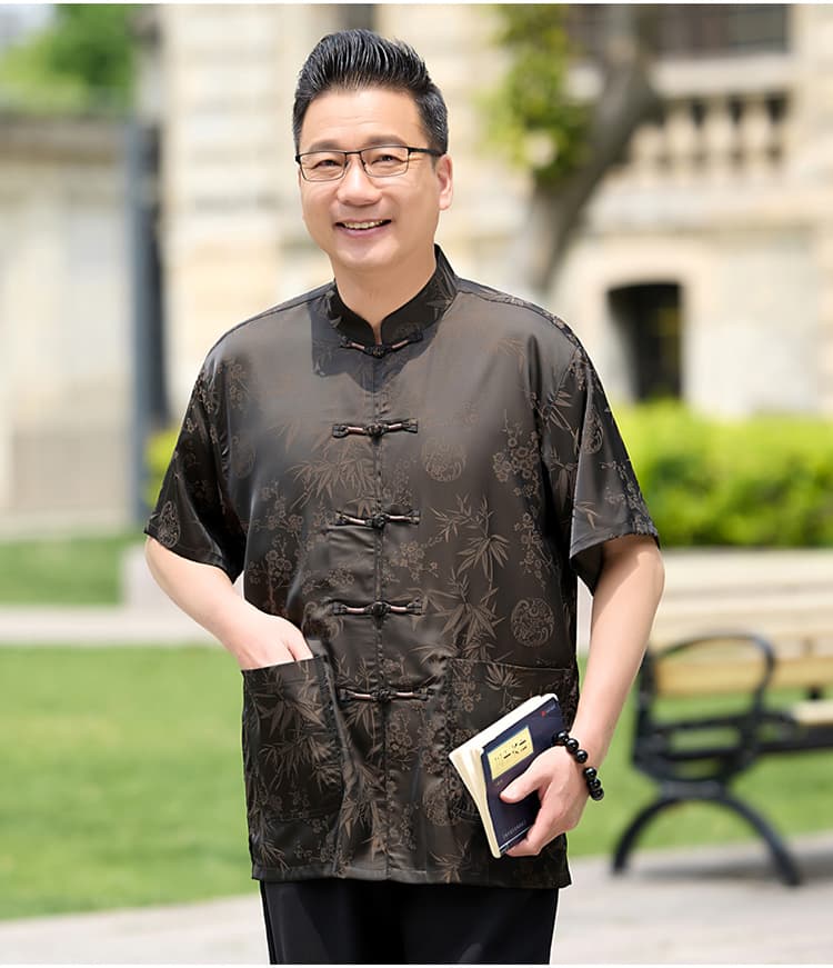 여름 남성 의류 아빠 로드 중 새로운 중식 캐주얼 당나라 남성 루즈핏 중국풍 얇은 스타일 반팔 셔츠 티셔츠 상세 이미지 15