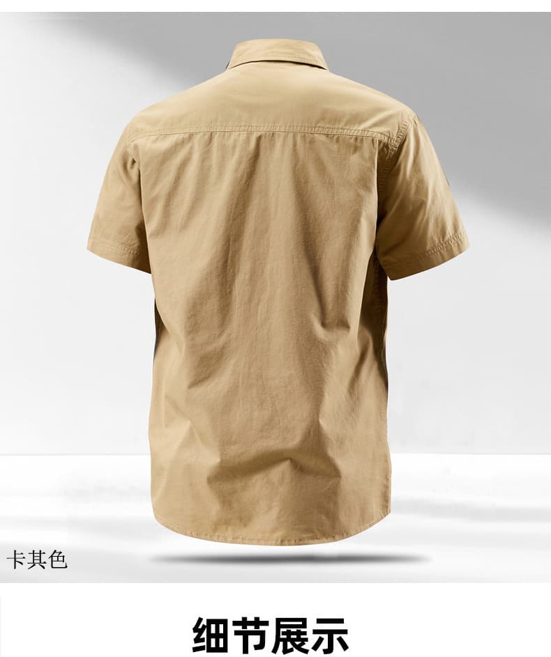남성 새로운 워싱 순면 반팔 셔츠 아메리칸 워크웨어 반팔 셔츠 루즈핏 패션 다용도 맨위 오픈 가디건 상세 이미지 15
