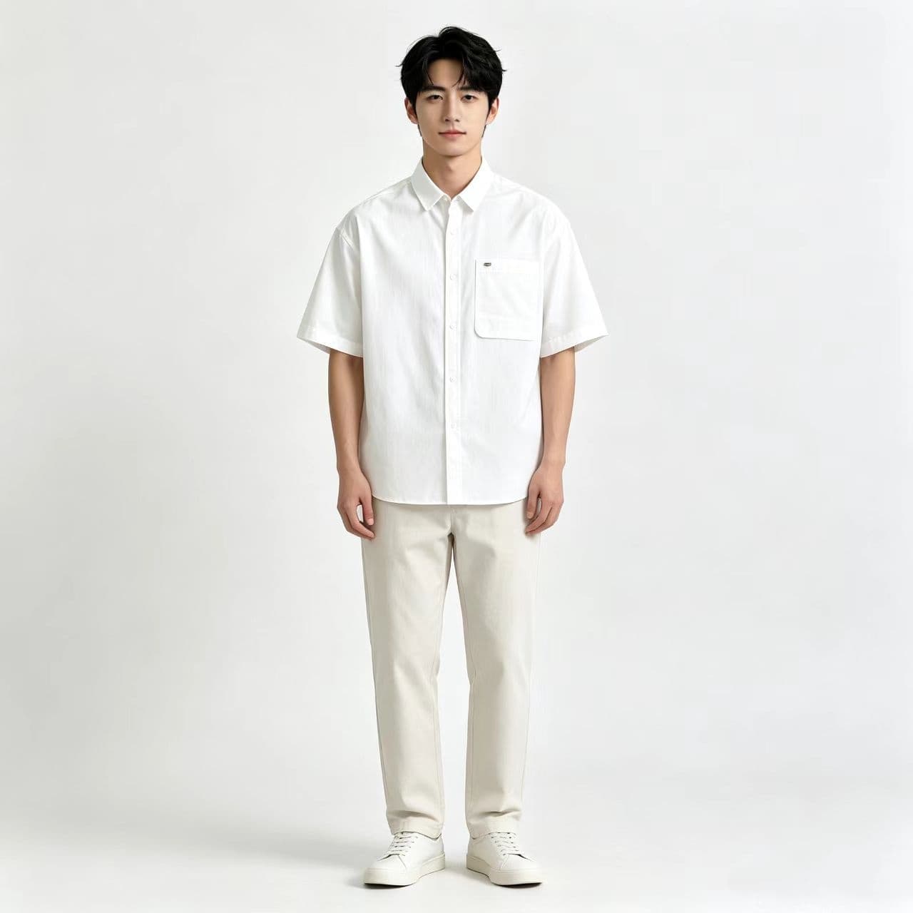 개체 높은 품질 남자 루즈핏 단색 면 소재 반팔 캐주얼 폴로 칼라 다용도 주머니 반소매 청년 셔츠 맨위 상세 이미지 21