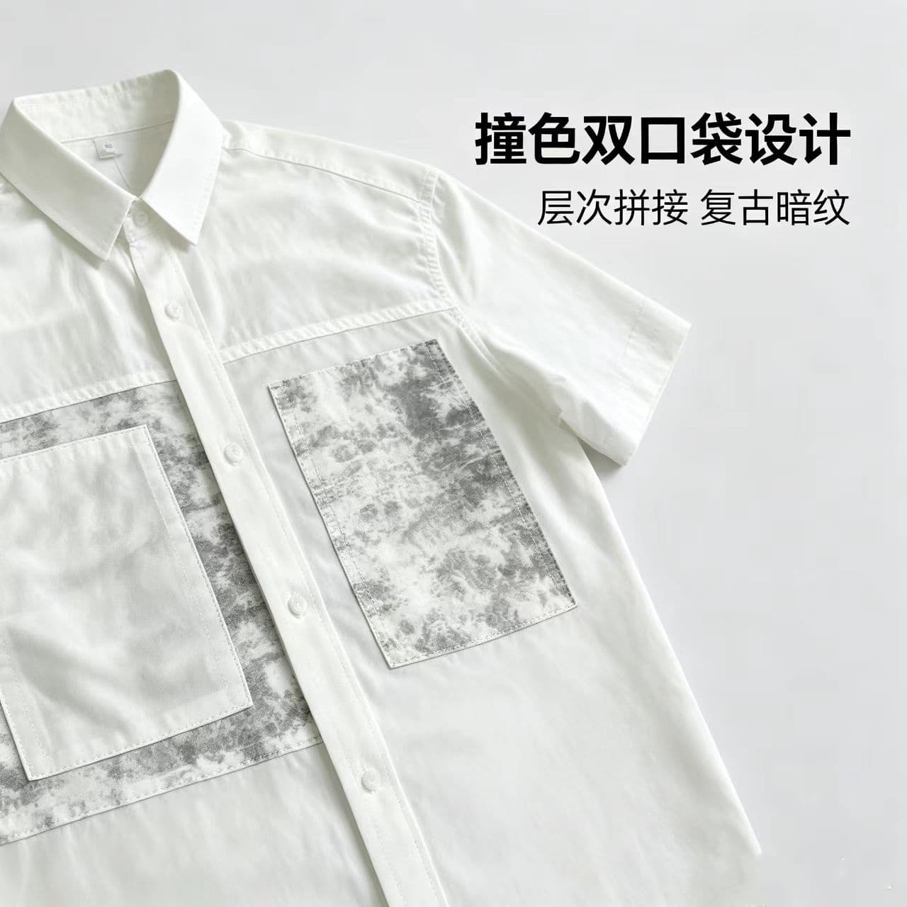 개체 높은 품질 남자 루즈핏 단색 순면 반팔 캐주얼 폴로 칼라 다용도 주머니 반소매 청년 셔츠 맨위 상세 이미지 19