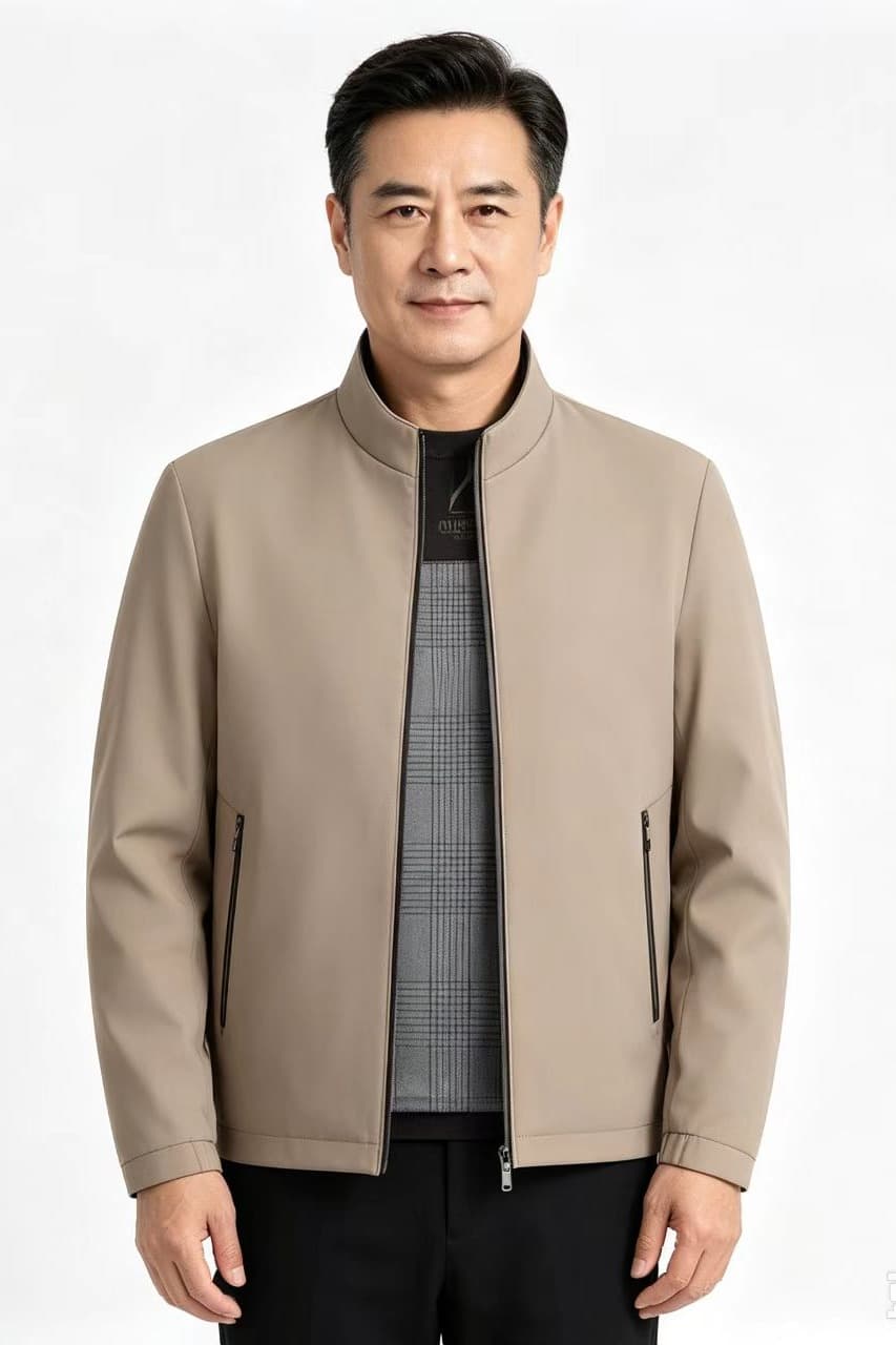 개체 봄 가을 새로운 남성 재킷 캐주얼 스탠드 칼라 재킷 루즈핏 중년 아빠 로드 중 트렌드 백 잡아라. 옷 이미지 6