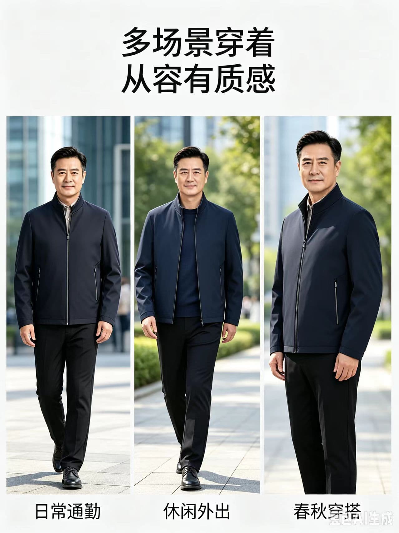 개체 봄 가을 새로운 남성 재킷 캐주얼 스탠드 칼라 재킷 루즈핏 중년 아빠 로드 중 트렌드 백 잡아라. 옷 상세 이미지 3