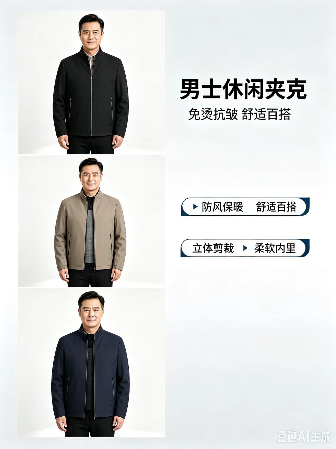 개체 봄 가을 새로운 남성 재킷 캐주얼 스탠드 칼라 재킷 루즈핏 중년 아빠 로드 중 트렌드 백 잡아라. 옷 상세 이미지 7